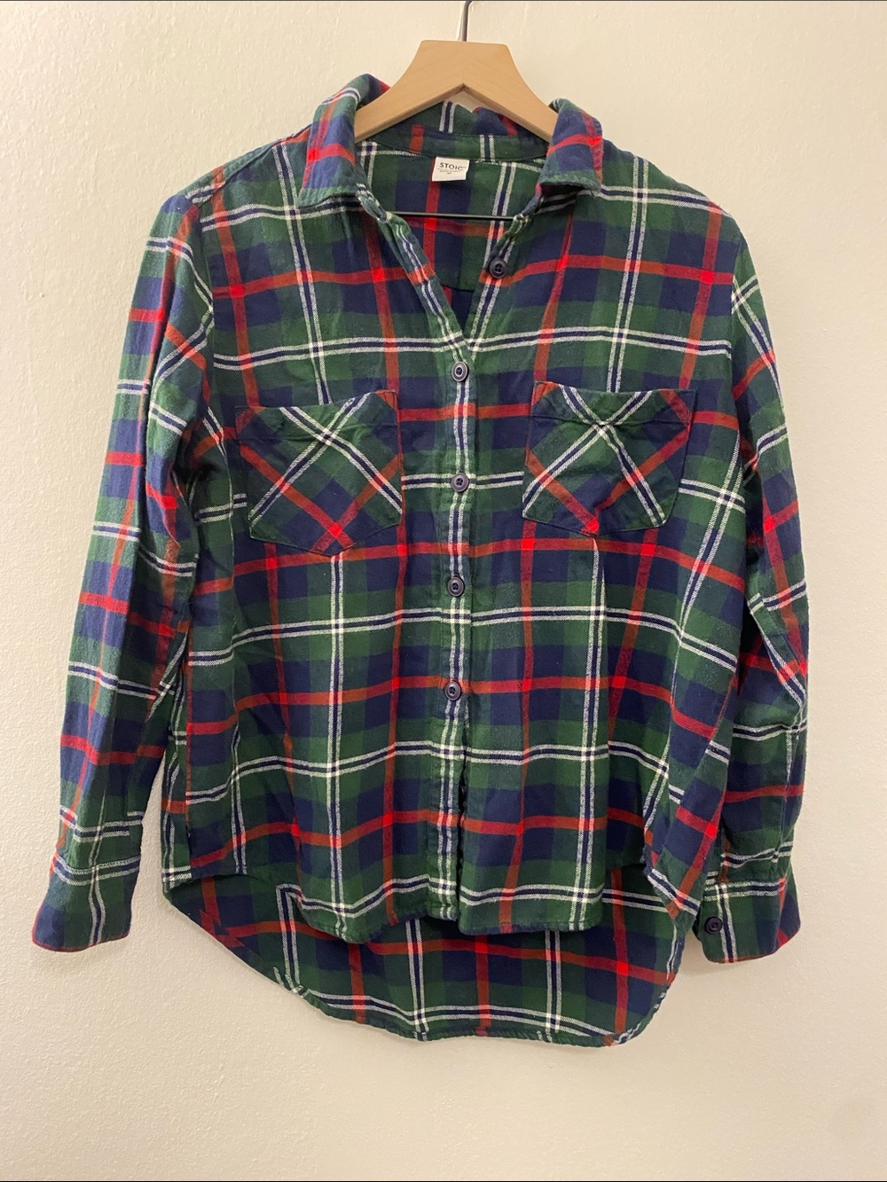 Green Plaid Button-Down Shirt with Red & Navy Check